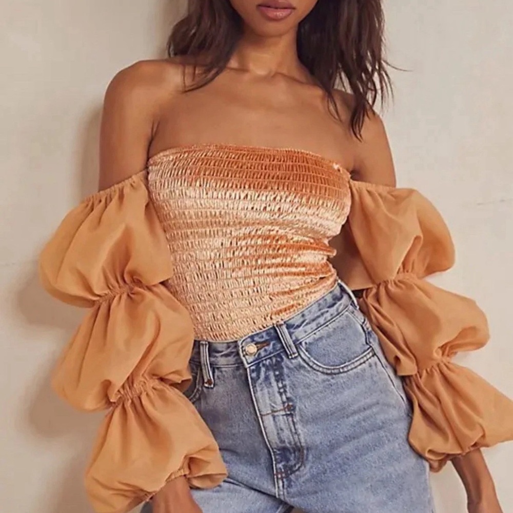 Free People Peach Off-Shoulder Bodysuit